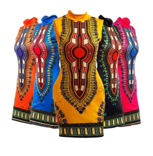African Women's Dress, Sleeveless, Elastic, Bazin Print, Party Wear, Rich